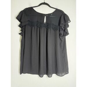 Impulsive Women’s Bohemian Lace Detail Round Neck Blouse Black Size 2X Ruffle